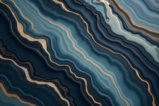 Abstract blue and gold marble texture with swirling patterns