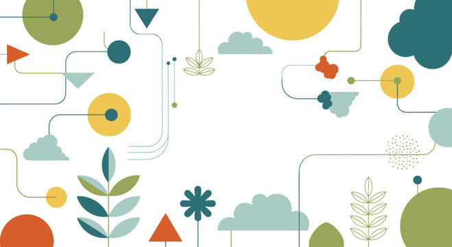 Abstract Organic Shapes and Lines Connecting Nature Elements, Geometric Forms, Eco-friendly Design