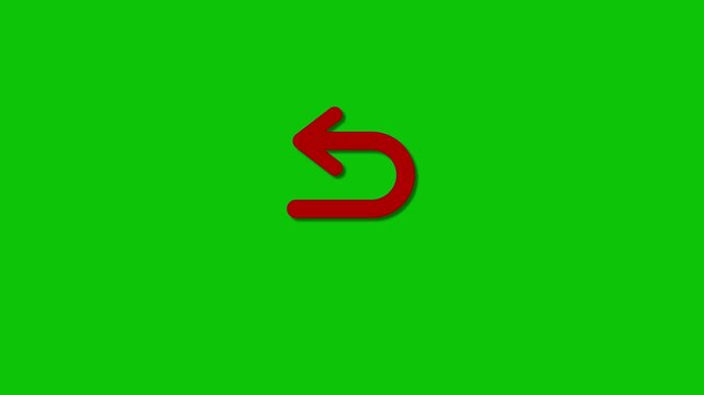 Red undo arrow animation on green screen background, looping reverse motion for editing