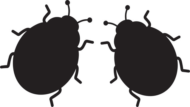 Two ladybug beetles black silhouette vector illustration isolated on white background.