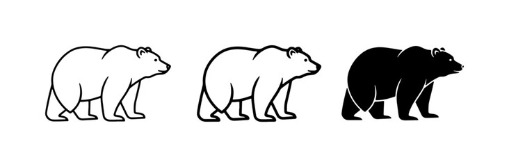 Fototapeta premium Bear Icons, Outline and Silhouette Vector Graphics, Wildlife Animal Set