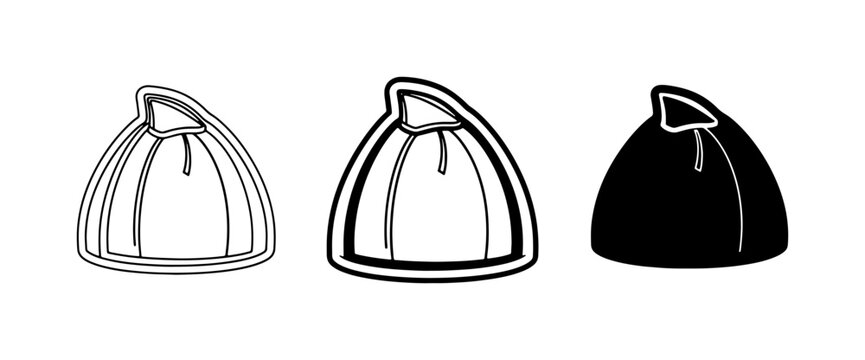 3 Icon Styles: Drawstring Bag, Pouch, Sack Vector Graphics, Outline, Silhouette