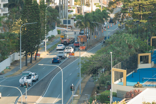 Roadworks affecting traffic along busy street on the Gold Coast