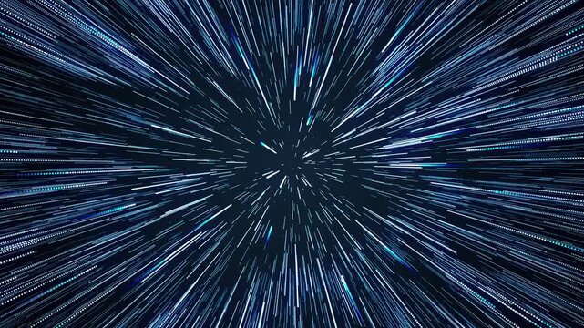 Universe Lightspeed Tunnel Motion Graphic with Hyperspace Star Warp Effect and Blue Glowing Light Streaks 4k video animation seamless loop