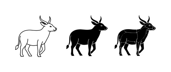 Fototapeta premium Antelope Vector Icons: Silhouette, Outline, and Detailed Black Styles