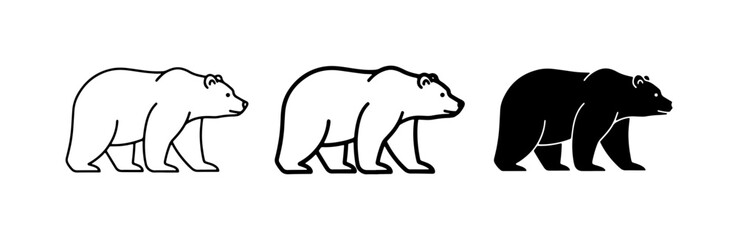 Fototapeta premium Bear Icons, Animal Silhouettes Vector Set, Black and White Mammal Graphics