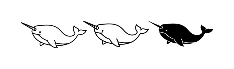 Narwhal Icons, Arctic Whale Vector Art, Marine Mammal Illustrations © Mominul