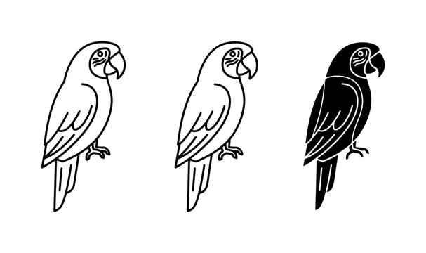 Parrot Icons Set, Tropical Bird Vector Graphics, Exotic Avian Silhouettes