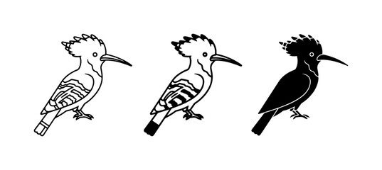 Hoopoe Bird Vector Icons, Simple Line Art & Silhouette Styles © Mahinur