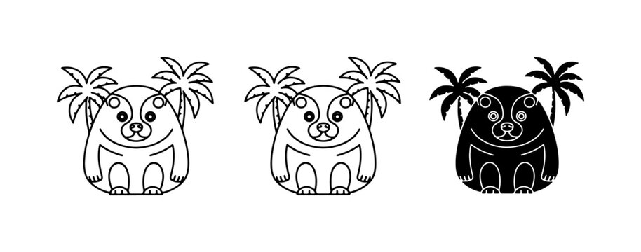 Cute Sloth Vector Icons, Tropical Palm Trees, Black and White Graphics