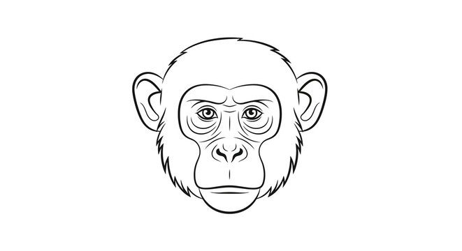 Minimalist black and white chimpanzee face illustration on white background