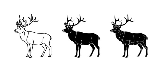 Fototapeta premium Deer Silhouettes, Stag Vector Icons, Wildlife Animal Graphics