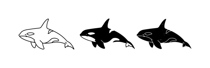 Orca Whale Icons, Killer Whale Vector Art, Marine Mammal Graphics © Shamim