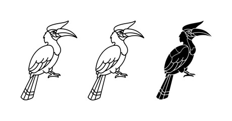 Hornbill Vector Icons: Outline, Silhouette, and Line Art Bird Illustrations © Asif