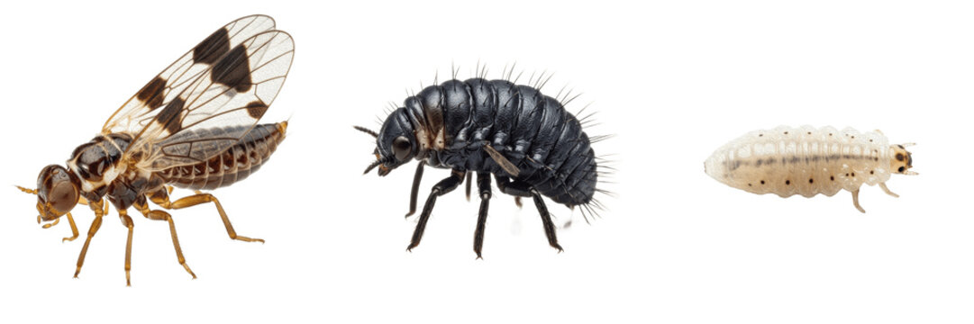 Blueberry maggot berry pest fly bug showing biological anatomy, structural morphology, taxonomic classification traits, and agricultural crop damage parameters within a reference field.
