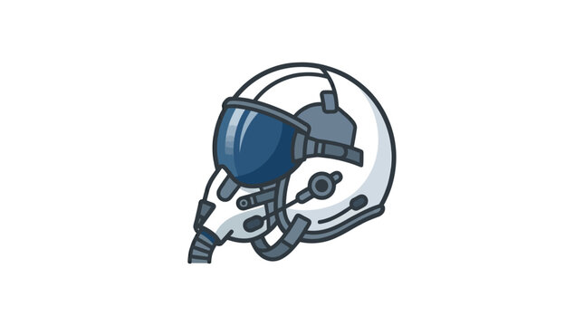 A cartoon-style illustration of a white astronaut helmet with a blue visor and gray accents on a plain white background.