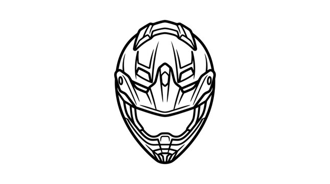 A detailed line drawing of a motorcycle helmet with a visor on a white background in a graphic style.