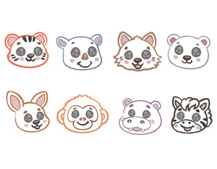 Fototapeta premium illustration of a featuring a variety of baby animal faces cheerful flat design charcoal hand drawn stylized in pastel colors