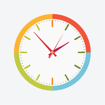 Colorful Clock Face with Red Hands