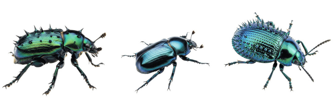Rice hispa metallic crop pest beetle showing biological anatomy, structural morphology, taxonomic classification traits, and agricultural crop damage parameters within a reference field.