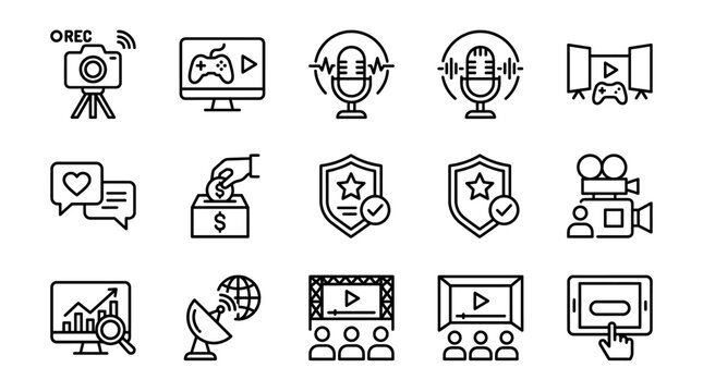 Media Broadcasting Social Media Icons Set.