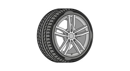 Obraz premium Flat Tire Icon: Car Wheel with Deflated Rubber and Alloy Rim on White Background