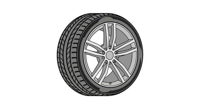 Flat Tire Icon: Car Wheel with Deflated Rubber and Alloy Rim on White Background