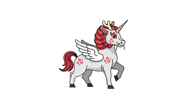 Fantasy Pegasus Unicorn Creature with Wings and Horn, Cute Mythical Animal