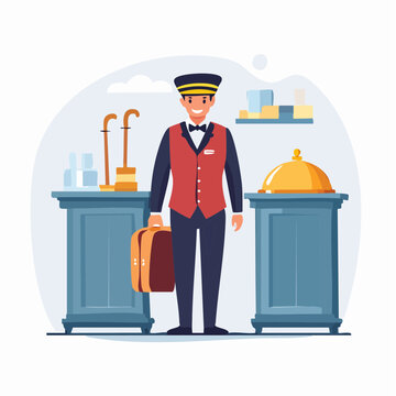 Bellhop with Luggage at Hotel Reception
