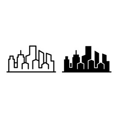 Obraz premium Modern Cityscape Icons, Urban Skyline Silhouettes, Business District Graphics, Downtown Architecture Vector Art