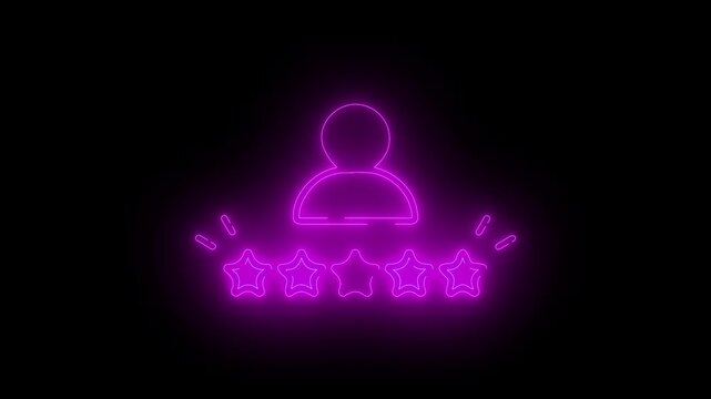 Customer rating neon line icon animation featuring user profile avatar with five stars on black background