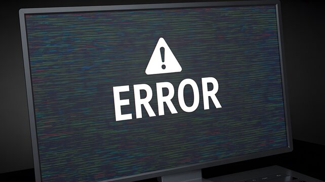 Computer monitor displaying error warning message for system failure and technical problem concept
