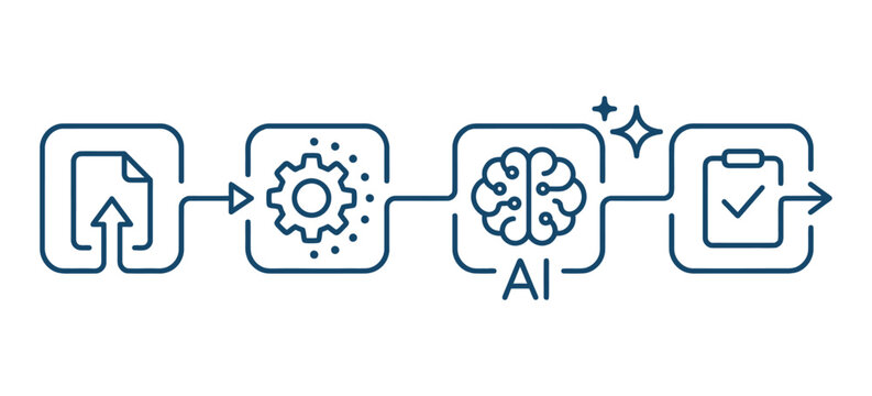 Ai-powered document processing workflow with settings configuration and checklist completion vector