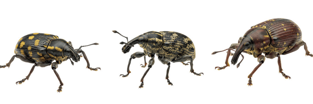 Pine weevil forestry pest insect showing plant anatomy, biological morphology, taxonomy traits, and agricultural crop damage parameters within reference database storage archive system.