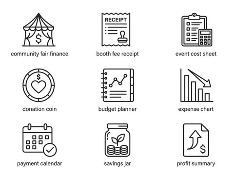 Financial Icon Set for Business Planning and Finance Management
