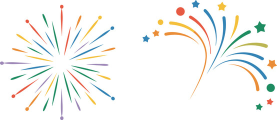 Obraz premium Colorful festive firework bursts, abstract celebration sparkle elements vector illustration for holiday party decoration design