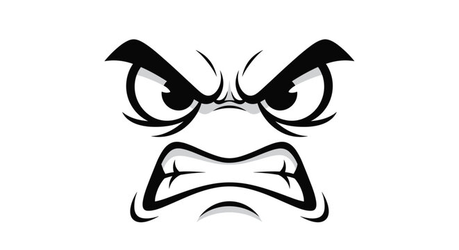 Expressive cartoon face showing a very angry and frustrated emotion with furrowed brows and bared teeth in black lines.
