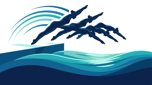 Synchronized Divers Leap into Water in Artistic Blue Tones