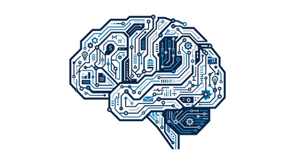Fototapeta premium Digital brain with circuit board patterns and technology icons representing artificial intelligence and innovation