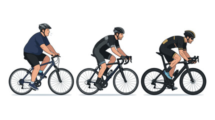 Fototapeta premium Cyclist transformation from overweight to athletic fitness through cycling and training