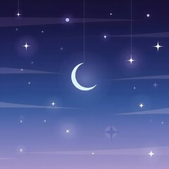 Naklejka premium Stylized Crescent Moon and Glowing Stars Background