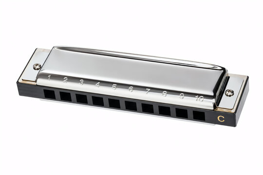 silver harmonica with a 10-hole design