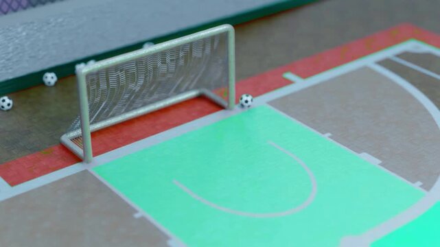 Football Soccer Goal Dodging Balls Shots Without Score Crossbar Post Deflection Stadium in 4K Ultra HD footage.

