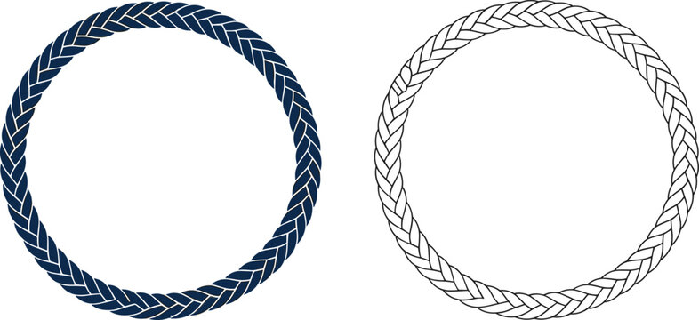 Decorative braided circle frames, elegant woven border ring vector illustration collection for vintage design projects