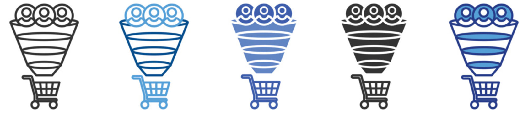 Sales funnel icon set multiple style collection