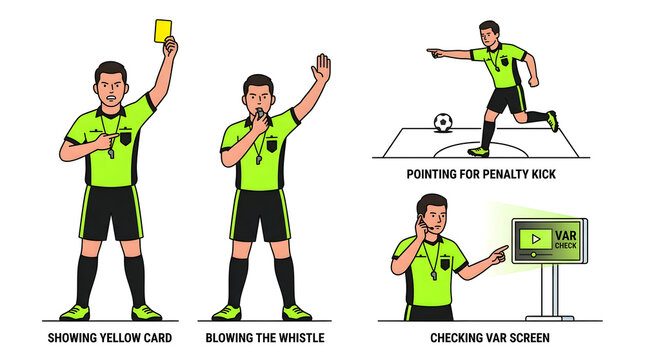 A Set Of Four Illustrations That Show A Referee In Different Positions The