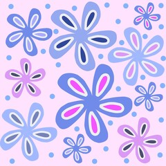 Obraz premium Cute retro floral seamless pattern with pastel blue, pink, and purple flowers on a soft pink background. Perfect for wallpaper, fabric, wrapping paper, textile, and digital design.