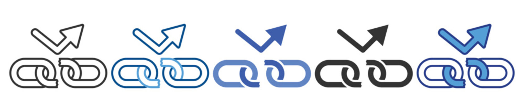Broken link icon set multiple style collection
