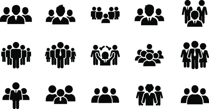 Diverse group icons set business community people teamwork and collaboration illustrations