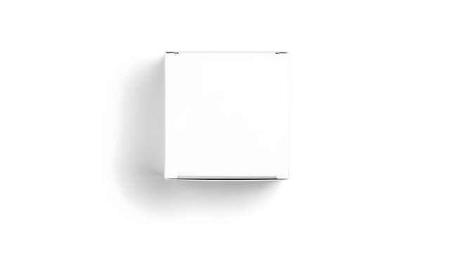 A blank white square box sits centered against a clean white studio background.